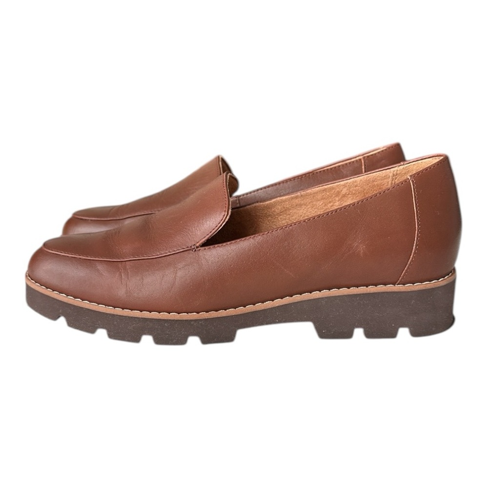 VIONIC Kensley Loafer Leather Slip on Brown Lug Sole Comfort Shoe, Size 8